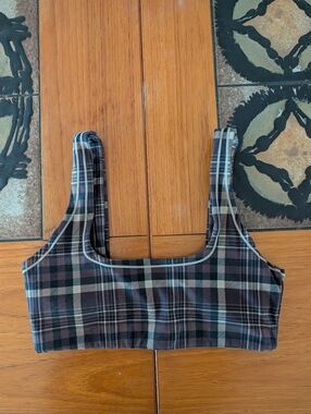 Vitality Athletic Apparel Cloud II U Bra Espresso Plaid Sports Bra EUC